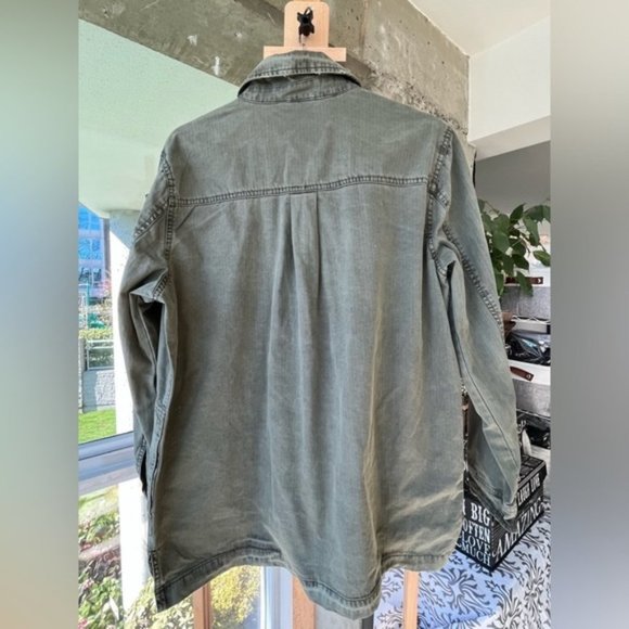 Nanette Lapore army green military style denim jacket with beaded crests - Picture 7 of 11